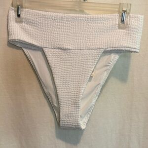 AA-605 Aerie NWT High Cut Cheeky White Summer Swim Bikini Bottoms Size L